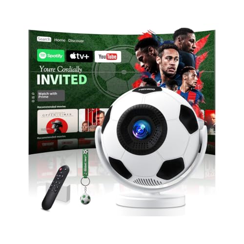 [Built-in Apps & 2026 Football Projector] Mini Projector Support 4K 1280P with WiFi 6 and Bluetooth 5.4, Auto Keystone 360° Rotatable Projector Portable Compatibile with HDMI/TV Stick/USB - White