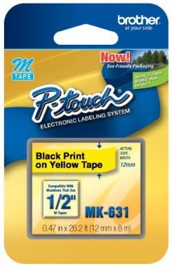 1/2" (12mm) Black on Yellow P-touch M Tape for Brother Home &amp; Hobby, Home and Hobby Label Maker