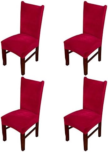 Hemons 4 X Universal Stretch Fox Pile Fabric Chair Covers Removable Washable Ceremony Hotel Dining Room Kitchen Bar Dining Seat Cover Restaurant Wedding Part Decor (Cerise)