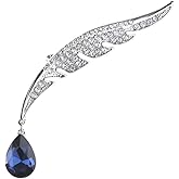 Rhinestone Feather Teardrop Brooch Pin for Women Girls Silver Plated Fashion Blue Teardrop Crystal Leaf Brooches Dainty Hat Bag Suit Dress Accessories Birthday Anniversary Jewelry Gift Souvenir