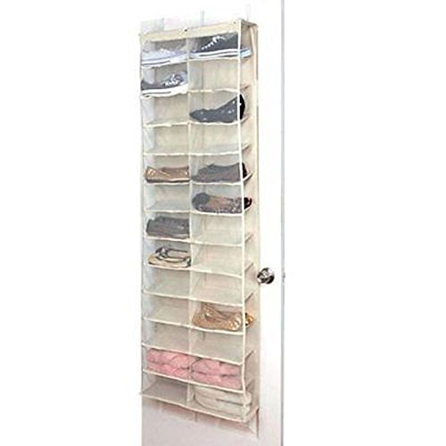 Starmo 26 Pair Cream Over Door Hanging Shoe Organiser Storage Rack Shelf Pocket Holder