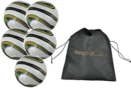 Soccer Training Ball - Premium Adult & Youth Soccer Ball w Free Carrying Bag & - MLS Soccer Player Endorsed - Plus over $497 in online soccer training bonuses! (Pack of 5)