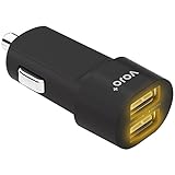 VOJO Dual USB 3.4 amp Car Charger w/ Light BULLET [Black], 12v to 5v Cigarette Lighter Adapter with 2 Adaptive Fast Port for Apple iPhone 7 Plus, 6s 6+, iPad 4 Mini 3 Air 2 Pro, Android Phone & Tablet