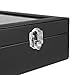 SONGMICS Black Leather Jewelry Box Display Tray Show Case Storage Organizer Large Glass Top UJDS306