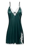 Ekouaer Women's Silk Lingerie Sleepwear Short Nightgown,Green,Medium