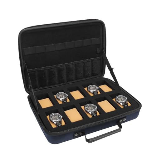 MOSISO Watch Box, 10 Slots Watch Display Organizer Storage Case for Men, Portable Box Organizer with Handle Fits up to 45mm, Navy Blue