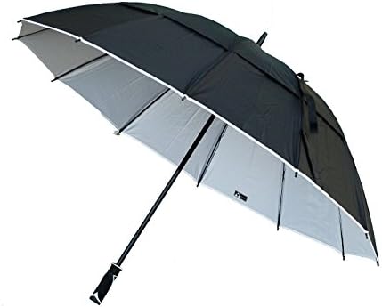 Black Aspen 62" Golf Umbrella Double Vented Wind Resistant Canopy 190 Thread Count Nylon Fabric with Fiberglass Shaft, Black/White, X-Large