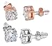 Buyless Fashion Womens and Girls Stud Earrings - 2 Pair White and Rose Gold with Crystal and Gift Box