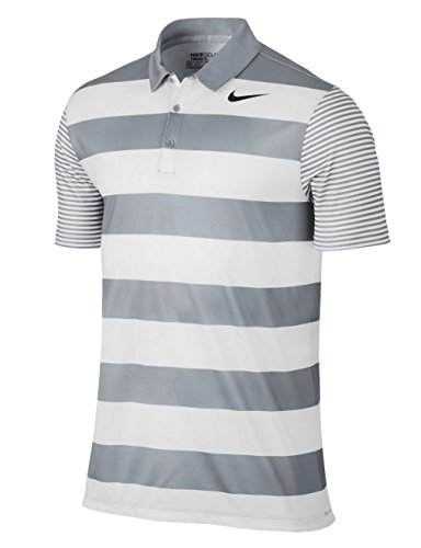 NIKE Dri Fit Breathe Men s Golf Short Sleeve Striped Polo Shirt (X-Large, Wolf Grey/White)