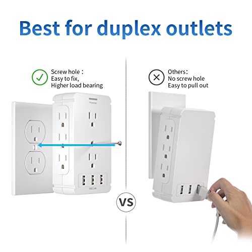 Outlet Extender Wall Shelf Surge Protector 1020 Joules, Multi Plug Wall