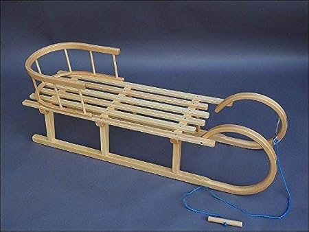 Best For Kids Hörnerrodel 120 cm mit Rückenlehne + Zugleine Rodelschlitten Davoser aus Holz bis 200 kg belastbar