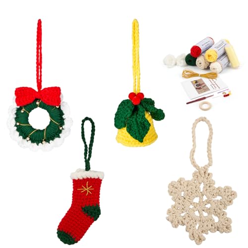 Noocro Crochet DIY Complete Kit Christmas Ornament Stocking Wreath Bell Snowflake for beginners with Premium Yarn, Tools, Detailed Instruction, Step by Step Tutorials. For Holiday Gift and Decorations