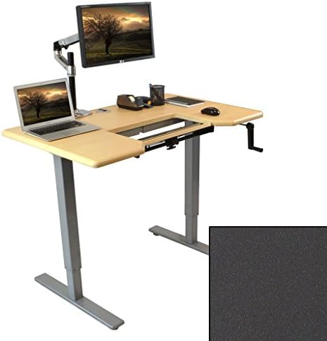 Omega DENALI Adjustable Height Standing Desk w/ SteadyType Adjustable Ergonomic Keyboard Tray Built-In - Quick Easy Turn Adjustment Crank -Silver Base ( Shark Gray Desktop, 30" x 42" )