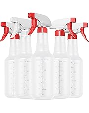 Veco Spray Bottle (5 Pack,16 Oz) with Measurements and Adjustable Nozzle(Mist & Stream Mode), HDPE Plastic Spray Bottles for Cleaning Solution, Household/Commercial/Industrial Use, No Leak and Clog