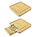 Bamboo Cheese Board - Charcuterie Platter & Serving Tray, 4 Stainless Steel Knife & Thick Wooden Server, and 4 Round Fruit trays. Fancy House Warming Gift for Wedding, Anniversary, or Engagement