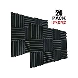 24 Pack Acoustic Foam Panels 2" X 12" X 12" Soundproofing Studio Foam Wedge Tiles Fireproof - Top Quality - Ideal for Home & Studio Sound Insulation (24pack, Black)