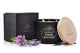 Luxury Scented Soy 3 Wick Candle for Stress Relief & Relaxation High Intensity Aromatherapy (CALM - Lavender Vanilla Candle)
