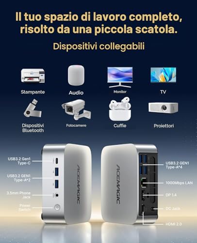ACEMAGICIAN K1 Mini PC, AMD Ryzen R2544 (Higher Than 3500U/N150/N95, Up to 3.7GHz), 8GB DDR4 256GB SSD Mini Desktop Computer, AMD Radeon Graphics Card, 4K@60Hz Triple Display/Win11 Pro/WiFi 5/BT4.2