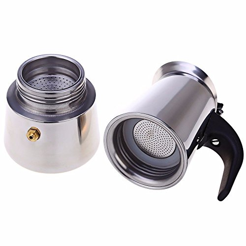 Stainless Steel Moka Coffee Maker Mocha Espresso Latte Stovetop Filter Coffee Pot Percolator Tools Easy Clean for Home Office (100ML) - Thumbnail 3