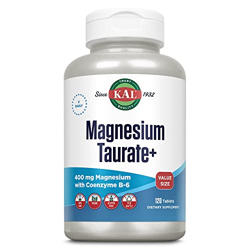 KAL Magnesium Taurate Plus 400mg with Coenzyme B6, Chelated Nerve, Muscle & Heart Health