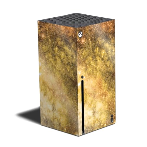 Glossy Glitter Gaming Skin Compatible with Xbox Series X - Golden Stars - Premi…