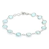 25.00 Ct Checkerboard Round Blue Topaz 925 Sterling Silver Gemstone Birthstone 7 Inch Bracelet with 1 Inch ext