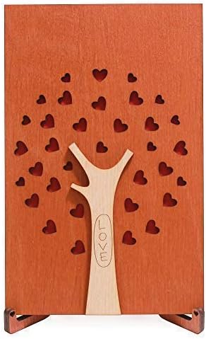 Handmade Real Wood Love Card with Stand, best Wooden Gift for Wedding Anniversary Valentine's Day Happy Birthday cute Present for Him Boyfriend Men Husband or Her Girlfriend Women Wife. Family Tree.