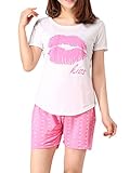 VENTELAN Women's Short Sleeve Pajama Sets Sweet Kisses Printed Summer Sleepwear