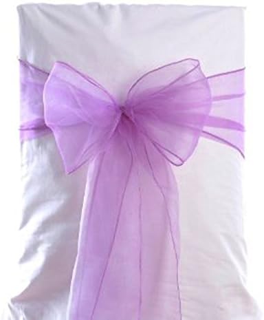 MDS Pack of 10 Organza Chair Sashes Wide Sheer Chair Bows Ribbon Tie Backs for Halloween Party, Fall Gothic Wedding, Spooky Dinner, Banquet, Reception, Home Dining Chair Decoration - Light Purple