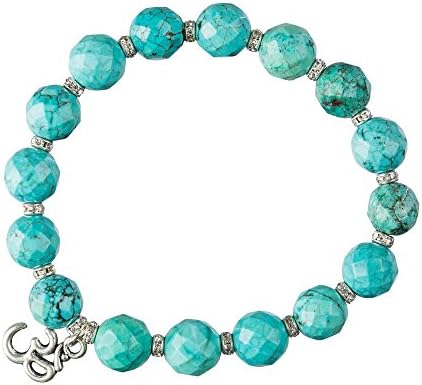 Agar Creations - Yoga Om Charm Bracelet - Faceted 10mm Gemstones - Spiritual Healing Mala Bracelet