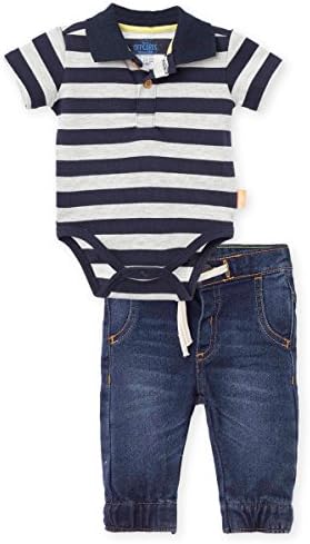 OFFCORSS Baby Boy Bodysuite Pique Striped Polo Shirt Coming Take me Home Summer Newborn Infant Outfit Tiendas de Ropa Conjunto de Bebes Gray 18 M