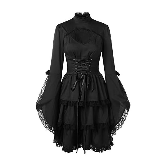 Womens-DressesVenfamo-Flare-Sleeve-Lace-Patchwork-Gothic-Lolita-Little-Black-Dress