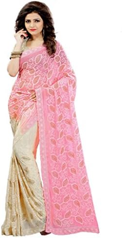 Indian Bollywood Designer Half-Half Style Chiffon Saree in Pink color by Fashions World