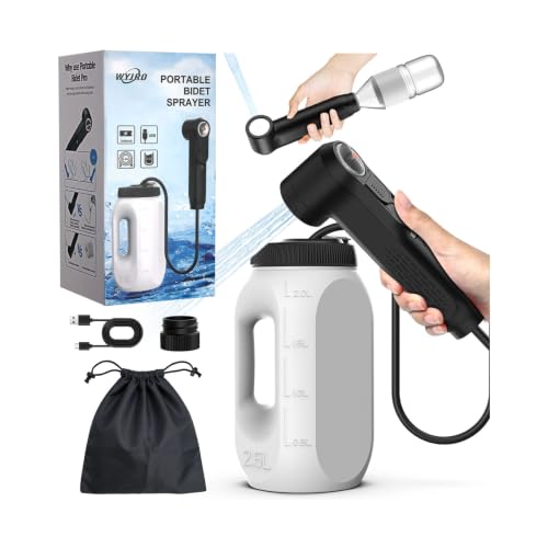 WYJRO Portable Electric Bidet 2.5 L, Perineale Post Partum Bottle Adapter Included, 2 Modes, 60-100 Mins, Rechargeable Hand Shower, Intimate Maternity Shower for Personal Hygiene Travel