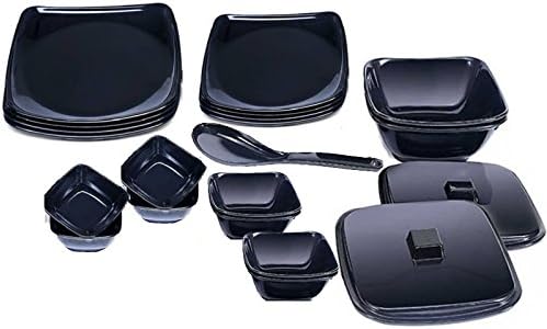Roni Wares Melamine 21 Pcs Dishwasher Safe Dinner Set(Double Coating),Black