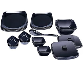 Roni Wares Melamine 21 Pcs Dishwasher Safe Dinner Set(Double Coating),Black