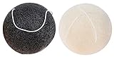 Facial Sponges (2 Konjac Sponges Charcoal & Kaolin Clay) w/Activated Bamboo Charcoal for Face Cleaning, Loofah Exfoliation of Dead Skin, Makeup Removal, Men & Women, All Natural Face Sponges