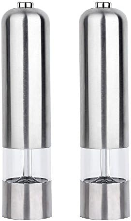 Salt and Pepper Grinder Set, Foedo Automatic Electric Salt and Pepper Grinder Shaker Mill, Stainless Steel Grinder Set with Ceramic Grinding Mechanism, Adjustable Coarseness (Pack of 1)
