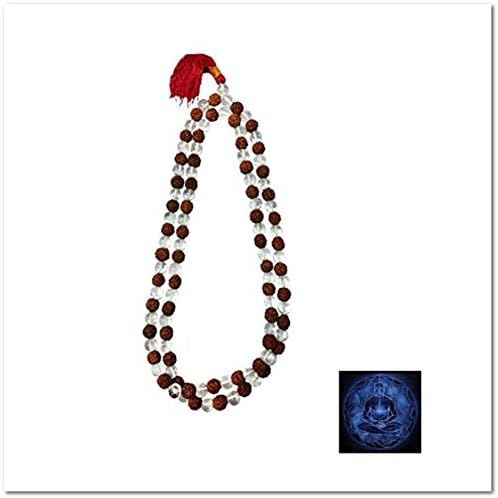 Natural Sphatik Crystal &amp; Rudraksha Mala- 108+1 Beads removes the blood impurities Japa/ Rosary Mala
