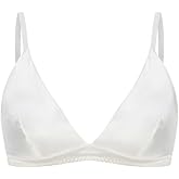 SilRiver Women's Silk Soft Cup Wireless Bra Bralette Top with Smooth Satin