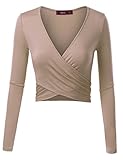 Doublju Womens Long Sleeve Surplice Wrap Crop Top