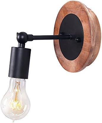 Anmytek Mini Wood Wall Light Fixture Industrial Retro Rustic Loft Antique Wall Lamp Edison Vintage Pipe Wall Sconce Decorative Fixtures Lighting Luminaire (Bulbs not Included)