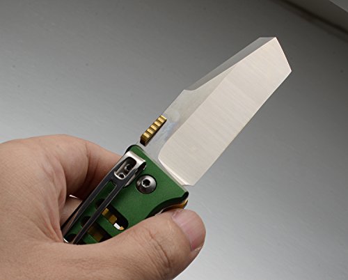 KUBEY EDC Multitool Pocket Folding Knife with Clip,Stainless Steel Tanto Blade,Anodized Aluminum Handle Glass Breaker Opener,3-4/5-Inch Closed (Green Golden)