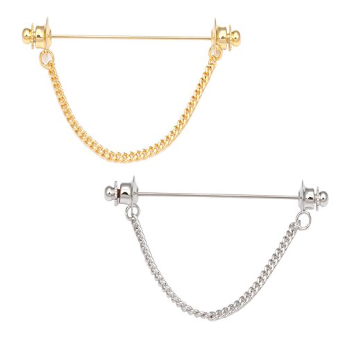 Dannyshi Men's Gold Silver Tie Pins Chain Collar (2PC gold and silver)