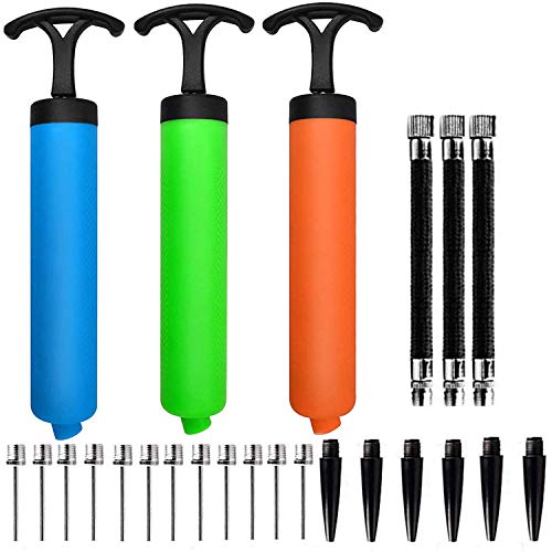 MINGRU Ball Pump for Basketball, Soccer, Volleyball, Rugby, Water Polo Ball & Other Inflatables Air Pump, Needles and Nozzles Included (3 Pack - Blue+Green+Orange, 8") - Thumbnail 4