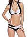 EVALESS Womens Cross Double Colored Padded Push Up Halter Bikini White/Black Medium Size