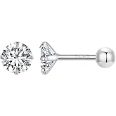 BISAER Cubic Zirconia Earrings Studs 18K Gold Plated Flat Back Sterling Silver Earrings Hypoallergenic CZ Earrings for Women Gifts for Her