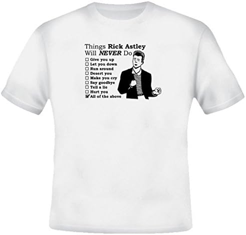 BrooklynSteez Men's Rick Astley Never Give You Up Funny T Shirt Large White