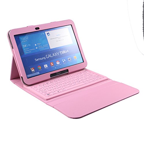 NEWSTYLE Silicone Bluetooth Keyboard Case PU Leather for Samsung Galaxy Tab 4 10.1 Inch SM-T530 SM-T531 SM-T535 - Pink
