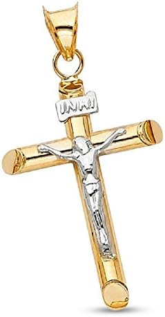 White Gold Cross Jesus Pendant 14k Yellow Christ Crucifix Charm INRI Genuine Solid (Multiple Size Options)